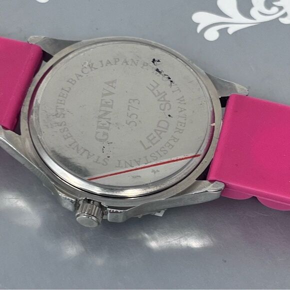 Geneva 5373 Multi Color Silicone Band Rhinestone Face Stainless Steel Watch - Picture 9 of 11